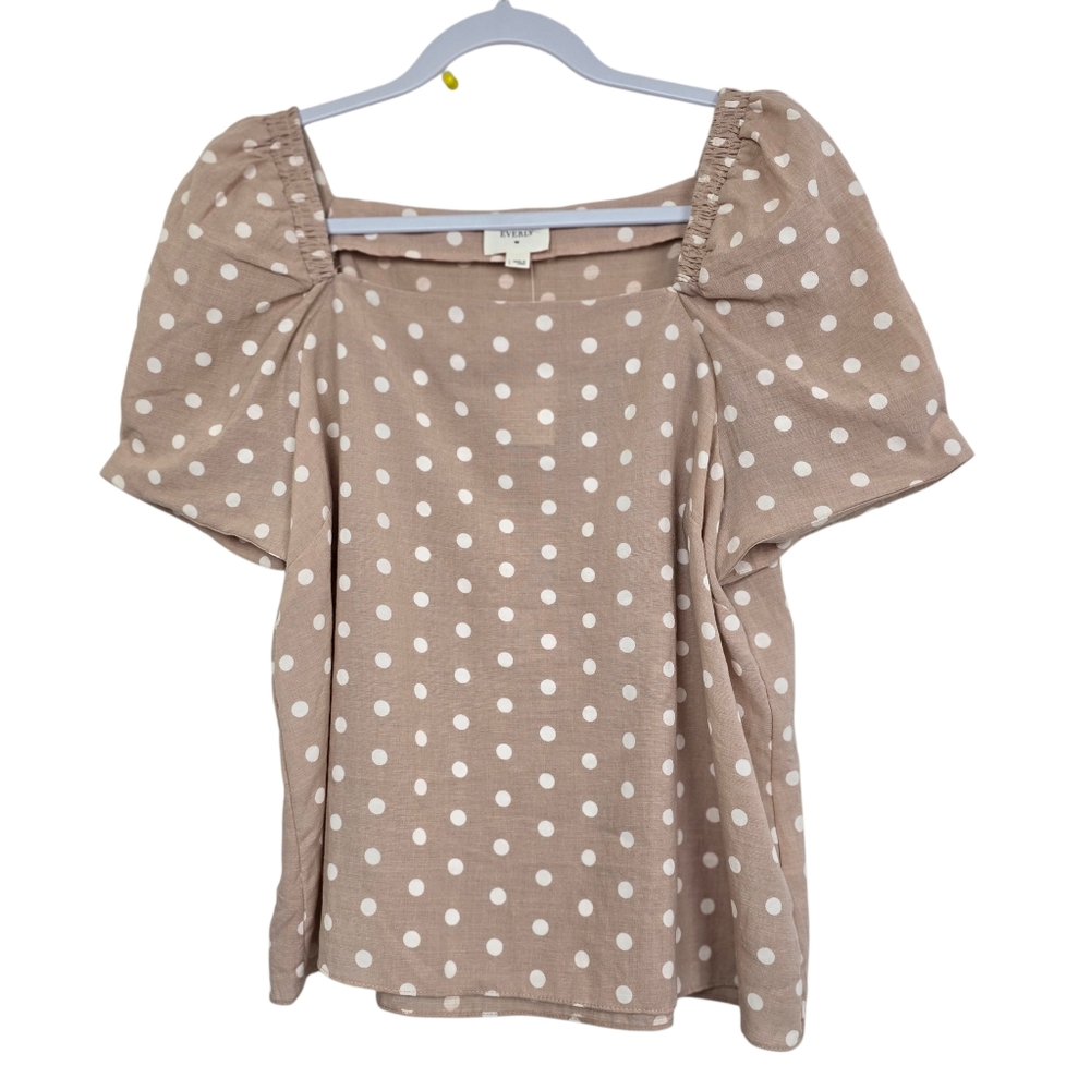 Everly Square Neck Polka Dot Blouse L – Balloon Sleeve Romantic Top